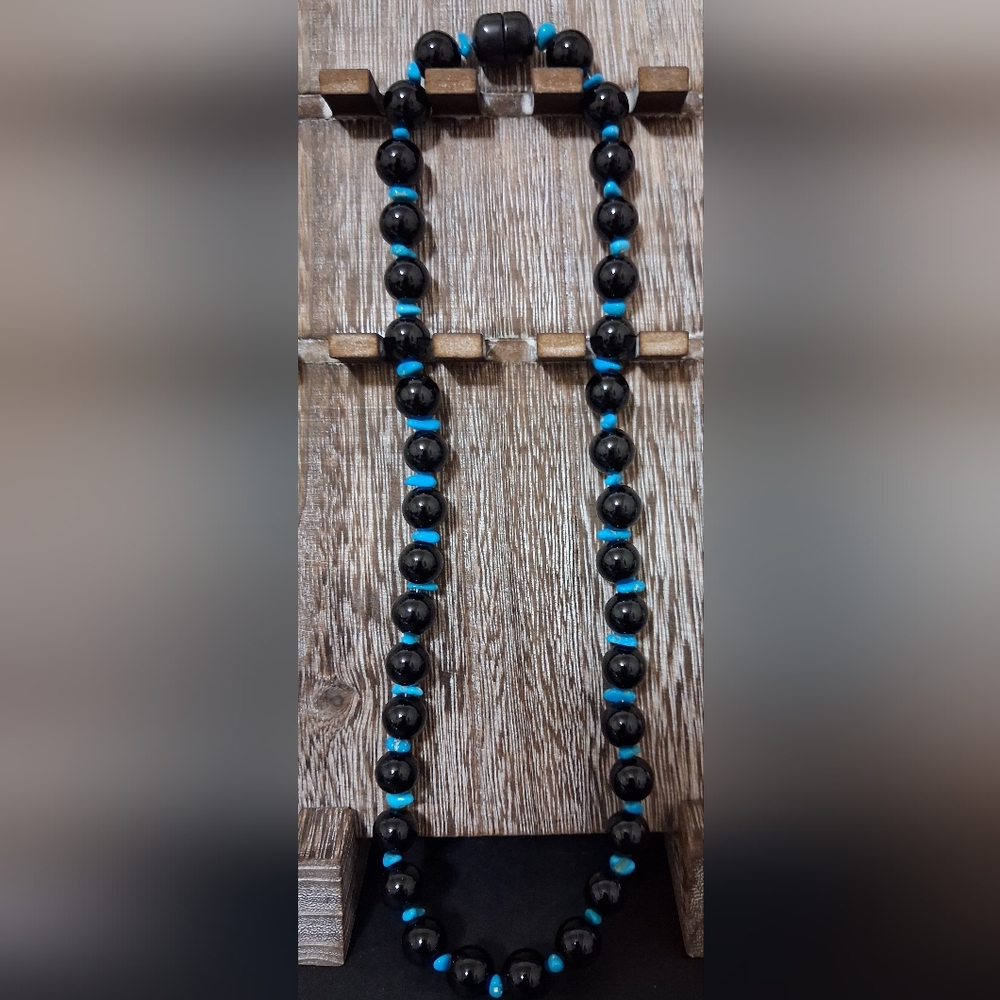 Jay King Mine Finds DTR Black Agate & Turquoise Chip Gemstone Beaded Necklace
